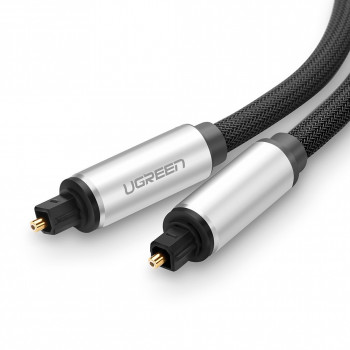 Cabo áudio ótico digital Toslink UGREEN, alumínio entrelaçado, 1m cinzento