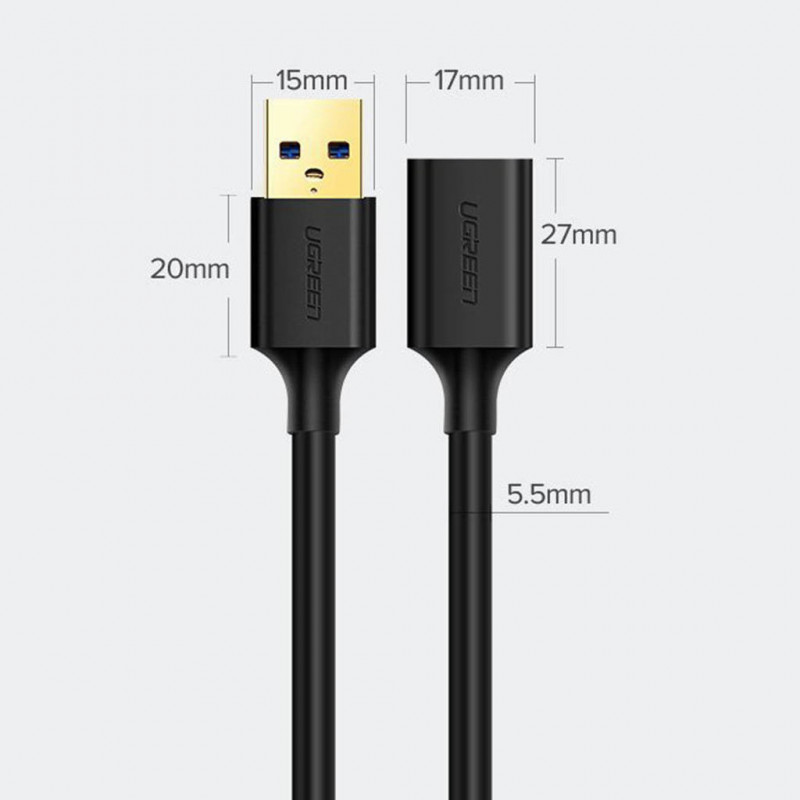 UGREEN US129 Cabo de extensão USB 3.0 0,5 m Preto