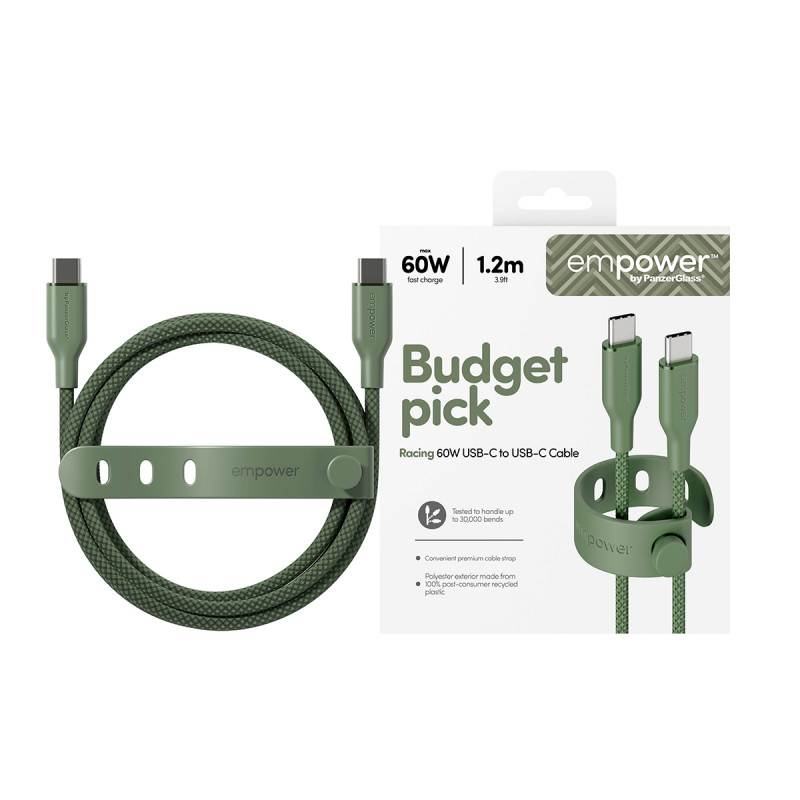 Cabo PanzerGlass Racing 60W USB-C para USB-C 1,2 m verde