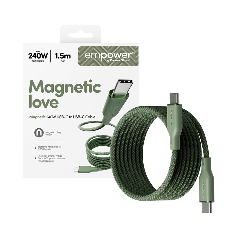Cabo PanzerGlass empower Magnetic 240W USB-C para USB-C 1,5 m verde