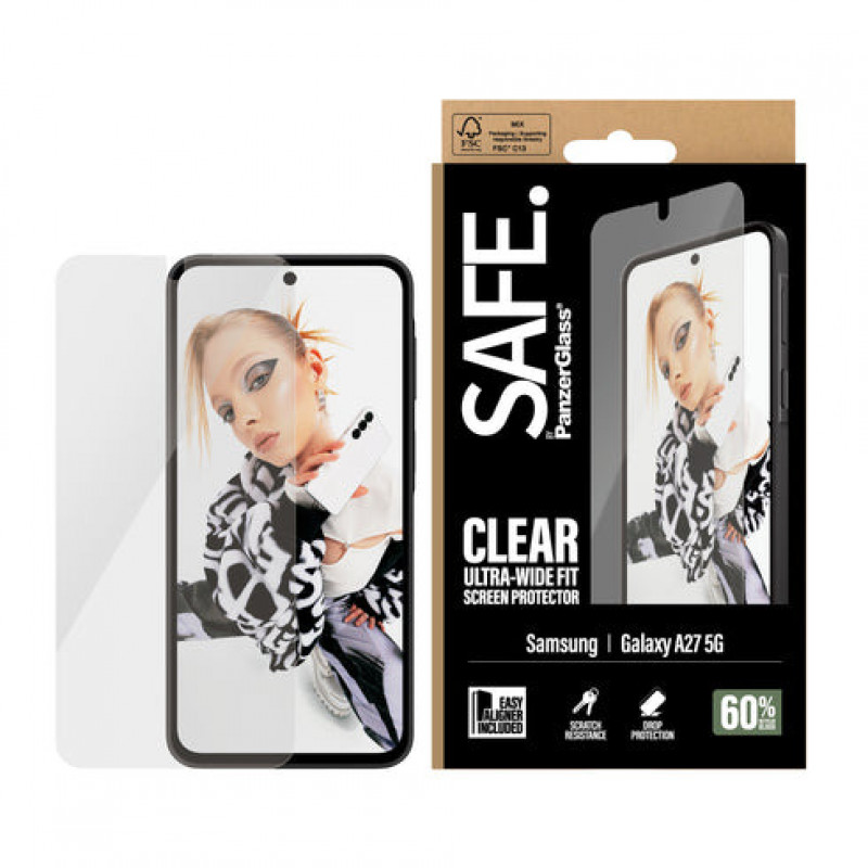 SAFE by PanzerGlass protetor de ecrã de vidro temperado Ultra-Wide Fit com EasyAligner para Samsung Galaxy A27 5G