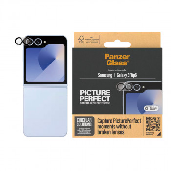 Proteção de lente de câmara PanzerGlass PicturePerfect para Samsung Galaxy Z Flip6 (F741, F7374) - vidro temperado ultratransparente, dureza 9H, resistente a riscos e choques, revestimento oleofóbico, instalação fácil