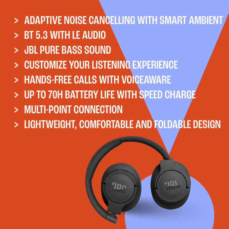 JBL Tune 770NC auscultadores sem fios over-ear com cancelamento de ruído - roxo