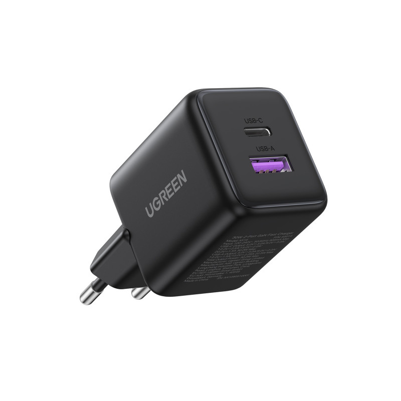 Carregador de parede UGREEN X516 GaN 30W USB-C + USB-A preto