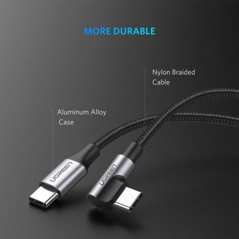 Cabo angular USB-C para USB-C UGREEN QC 3.0 PD 3A 60W 1m preto