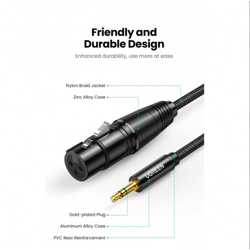 UGREEN AV182 Cabo de áudio XLR macho para 3,5 mm TRS macho 1 m preto