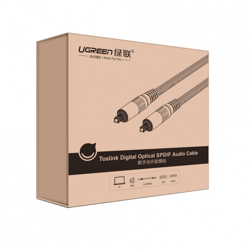 Cabo de áudio Toslink UGREEN, nylon entrançado, 3m prateado