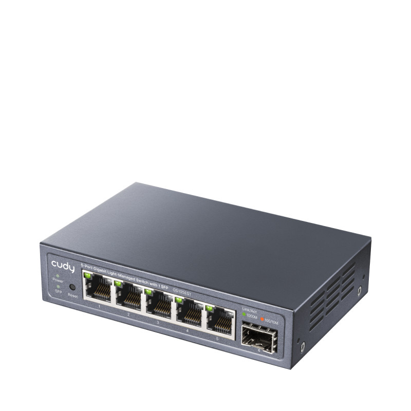 CUDY GS105ES1 Switch Gigabit Light Managed de 5 portas com 1 SFP, 4 RJ45, VLAN, QoS, Desktop