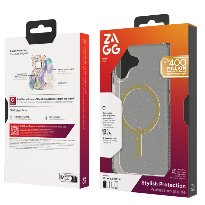 Capa ZAGG Milan Snap para iPhone 17 – Glitter Gold