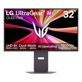 Monitor de gaming LG UltraGear Evo AI 32GX870B-B 31,5 polegadas Tandem OLED, 4K 240Hz / FHD 480Hz, HDR500, USB-C 90W