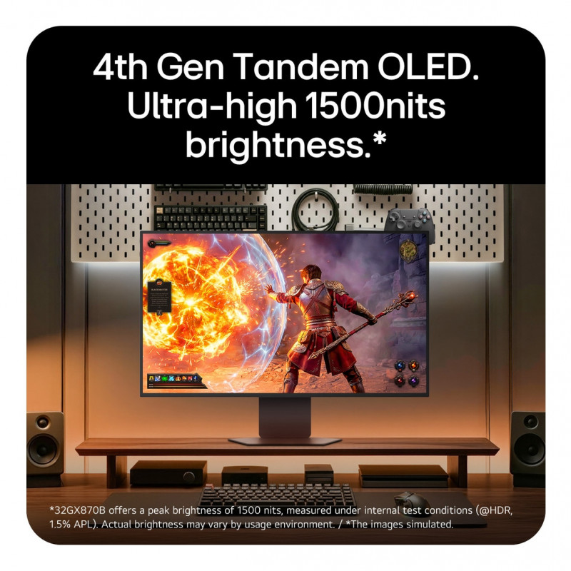 Monitor de gaming LG UltraGear Evo AI 32GX870B-B 31,5 polegadas Tandem OLED, 4K 240Hz / FHD 480Hz, HDR500, USB-C 90W