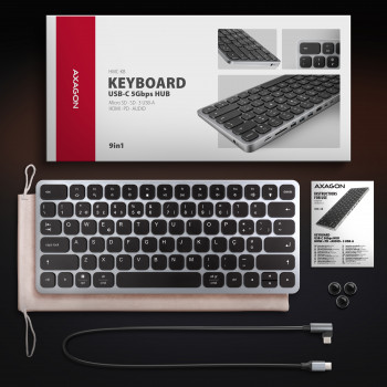 AXAGON HMC-KB-PT Hub 9-em-1 USB-C 5Gbps com teclado (PT)