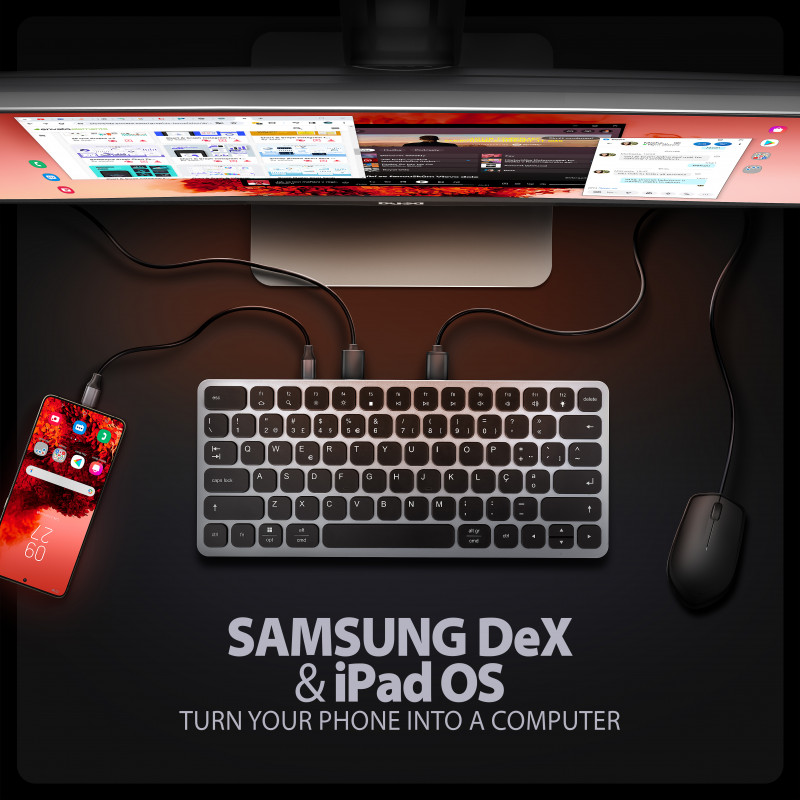 AXAGON HMC-KB-PT Hub 9-em-1 USB-C 5Gbps com teclado (PT)