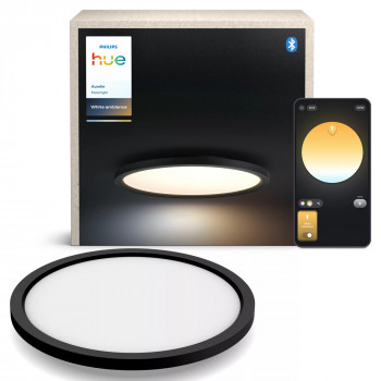 Philips Hue Aurelle Luminária de painel redonda preta - Luminária de teto LED inteligente, ajuste de branco, 2200 lm, Bluetooth & Zigbee