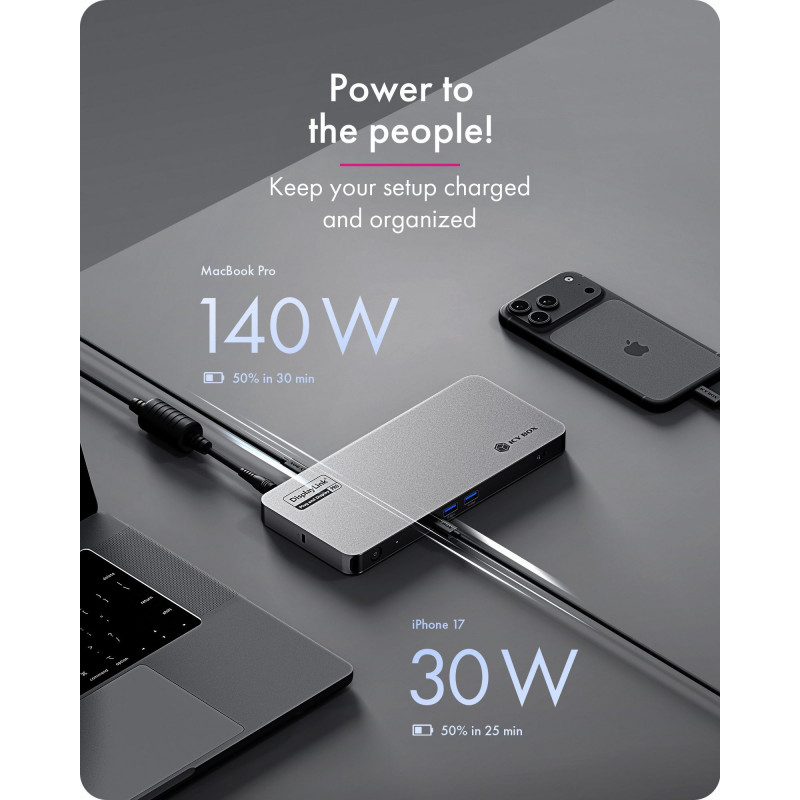 ICY BOX IB-DK7402-C31 Diamond Dock 12-in-1 estação de ancoragem USB-C, 5x saída de vídeo, 140 W PD, DisplayLink, antracite/preto