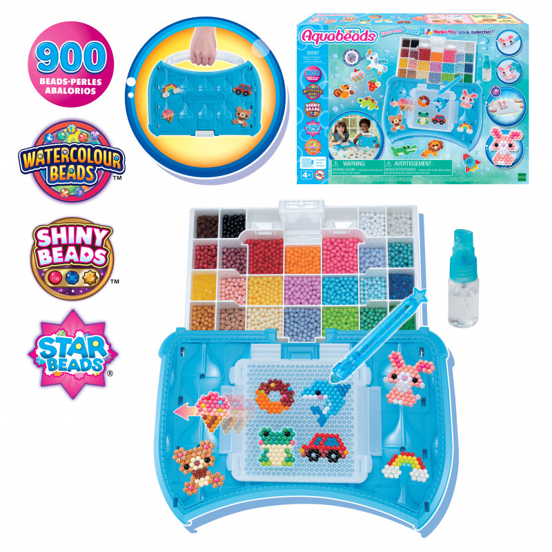 EPOCH Aquabeads Craft Studio Conjunto Inicial – Mais de 800 Contas Ativadas por Água em 12 Cores, Tabuleiro de Layout Reutilizável, Caneta de Contas e Pulverizador, Sem Calor ou Cola, Conjunto Criativo de Arte com Contas para Crianças a partir dos 4 Anos