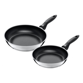 SILIT Domus Conjunto de frigideiras 24 e 28 cm, aço inoxidável com cabo preto, adequado para indução, 2 peças