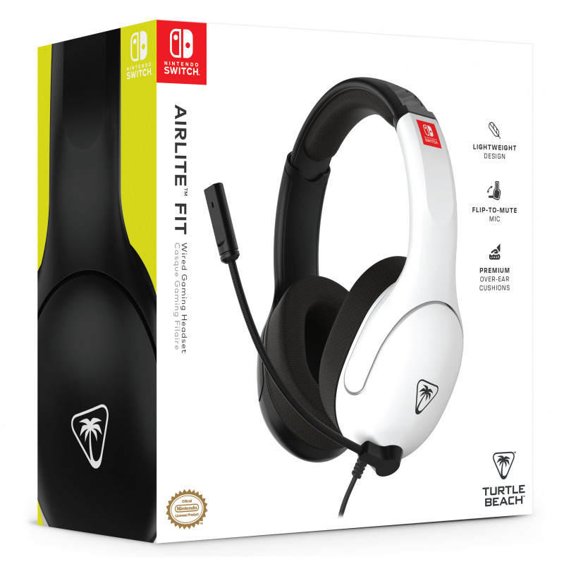Headset Turtle Beach Airlite Fit NS preto e branco - headset gaming over-ear com fio e microfone flip-to-mute