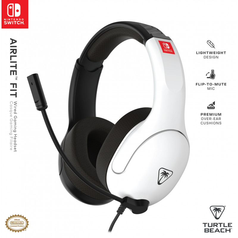 Headset Turtle Beach Airlite Fit NS preto e branco - headset gaming over-ear com fio e microfone flip-to-mute