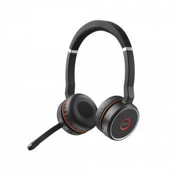 Headset sem fios estéreo Jabra Evolve 75 MS com cancelamento ativo de ruído, certificado Microsoft Teams, conectividade Bluetooth dupla, Busylight, on-ear, preto