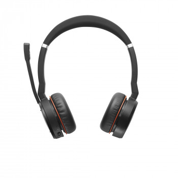 Headset sem fios estéreo Jabra Evolve 75 MS com cancelamento ativo de ruído, certificado Microsoft Teams, conectividade Bluetooth dupla, Busylight, on-ear, preto