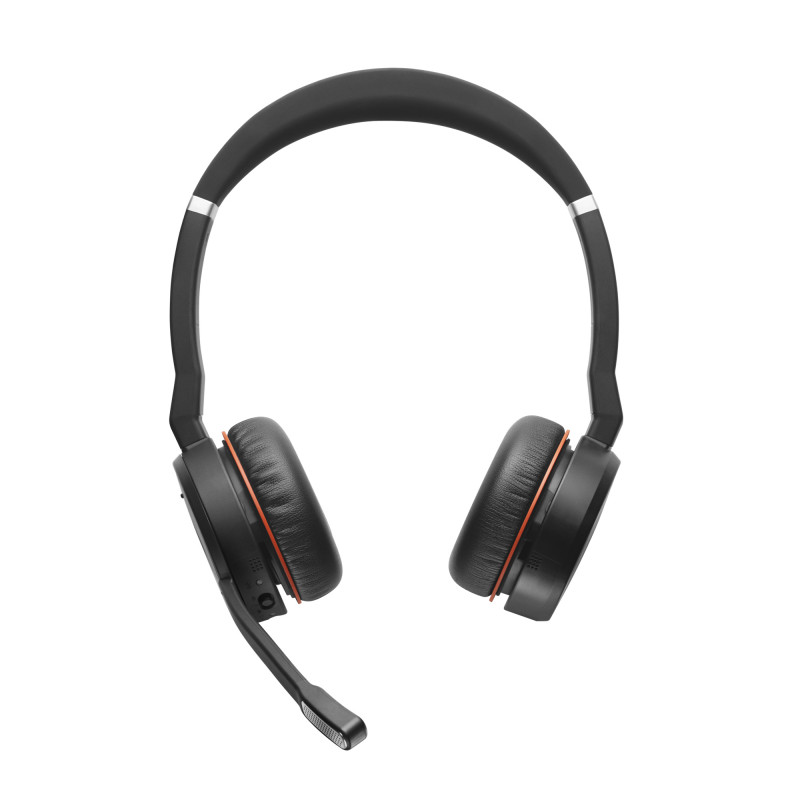 Headset sem fios estéreo Jabra Evolve 75 MS com cancelamento ativo de ruído, certificado Microsoft Teams, conectividade Bluetooth dupla, Busylight, on-ear, preto