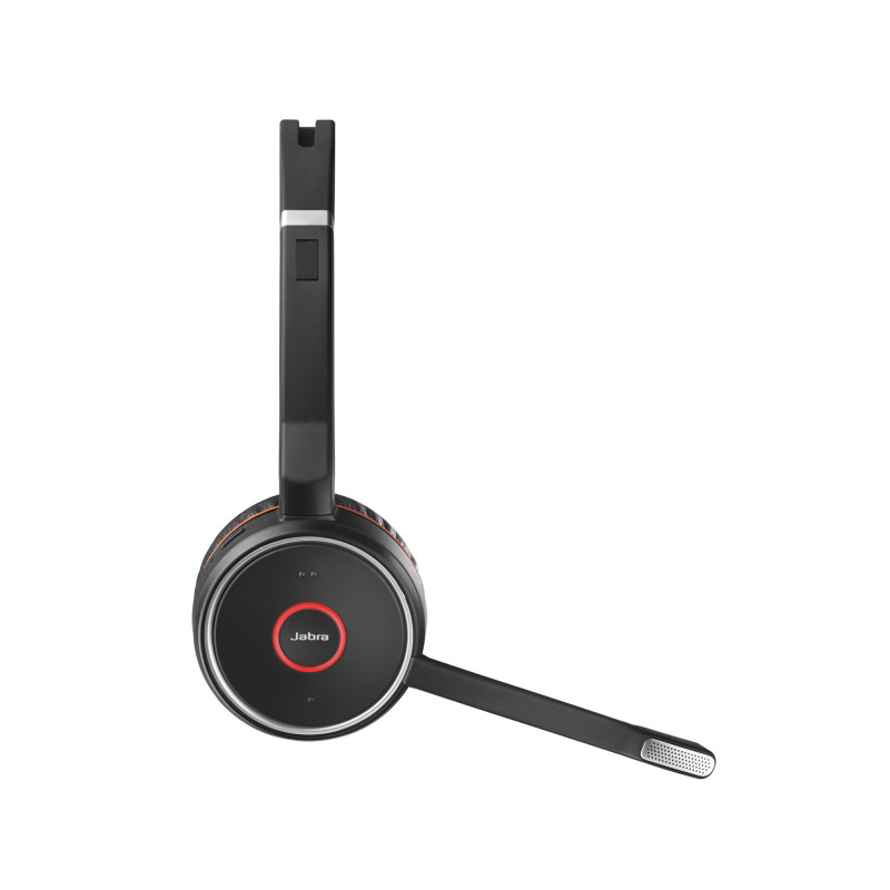 Headset sem fios estéreo Jabra Evolve 75 MS com cancelamento ativo de ruído, certificado Microsoft Teams, conectividade Bluetooth dupla, Busylight, on-ear, preto