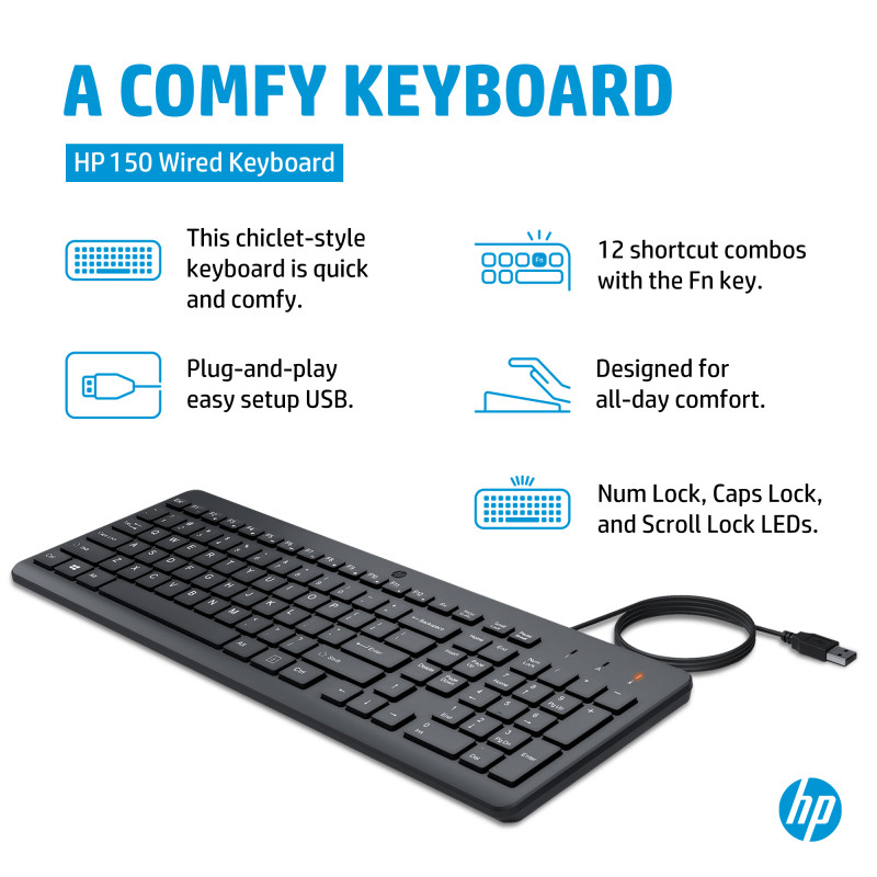 Teclado com fio HP 150 grego (GRK) preto 664R5AA#AB7