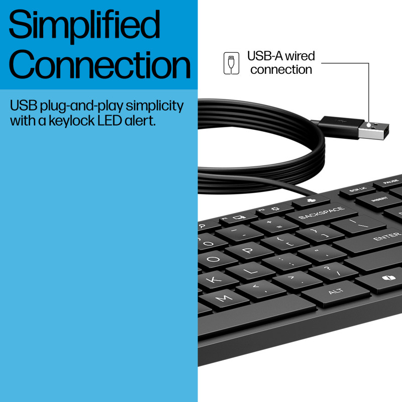 HP Desktop 320K Teclado USB com Fio – Layout Belga AZERTY, Preto, Tamanho Completo com Teclado Numérico, Resistente a Salpicos, para Thin Clients e Desktops (9SR37AA#AC0)