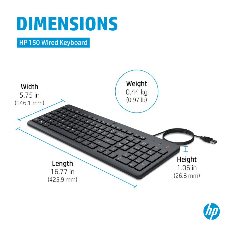 Teclado com fio HP 150 FI 664R5AA#ABX