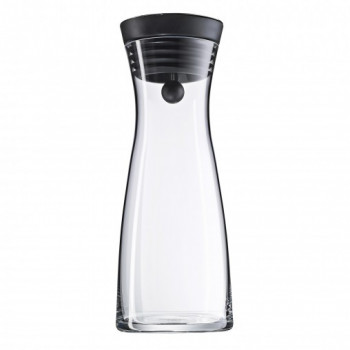 WMF Basic jarro de água 0,75 L, vidro com tampa de aço inoxidável e vedação de silicone, transparente/preto 06.1771.6040