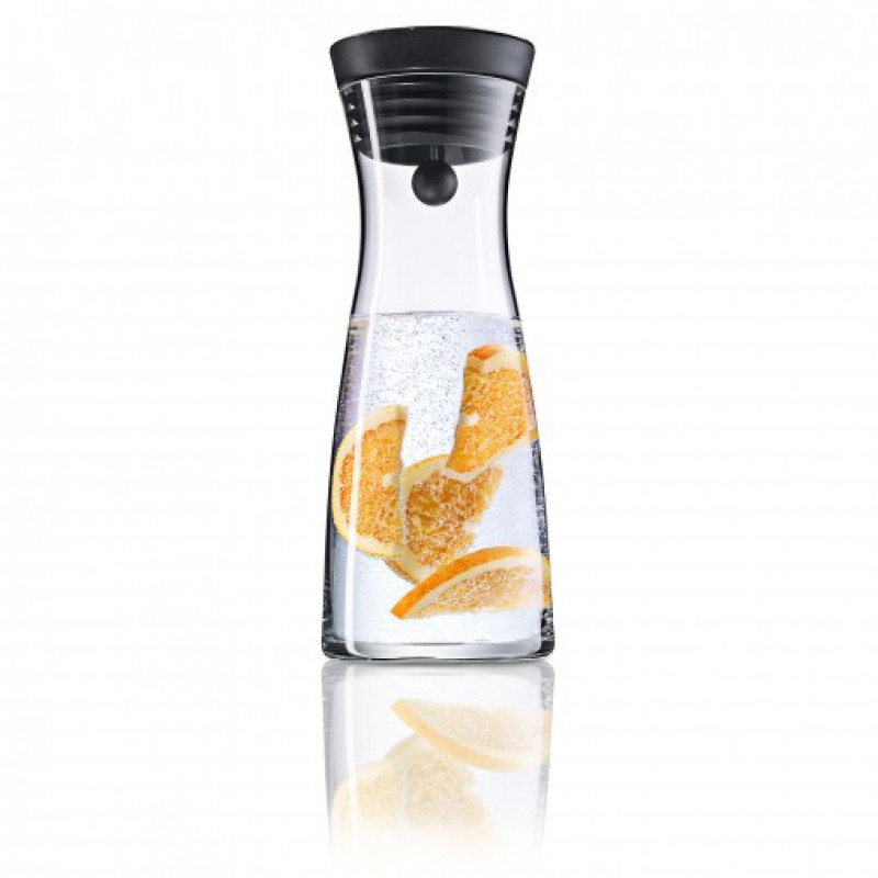 WMF Basic jarro de água 0,75 L, vidro com tampa de aço inoxidável e vedação de silicone, transparente/preto 06.1771.6040