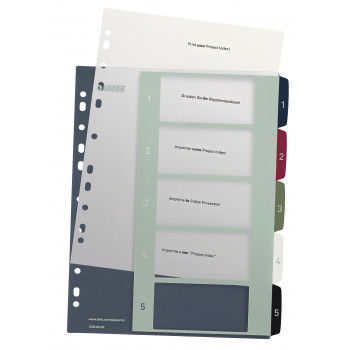 Leitz separador 1235 Style DIN A4 1-5 polipropileno multicolor 5 separadores extra-largos, imprimível em PC 1235-00-00