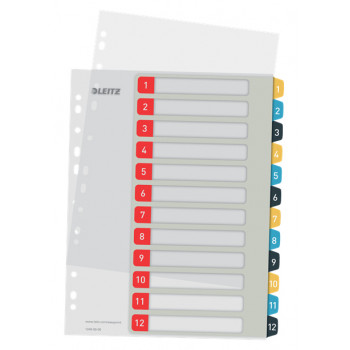 Leitz Cosy A4 conjunto de separadores impressos, 1-12, PP, multicolor 12480000