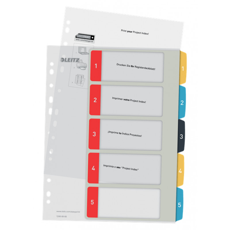 Leitz 12400000 Índice numérico, A4, 10 separadores, polipropileno, separadores cinzentos, corpo transparente, furação universal