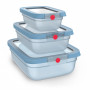 EMSA ONECLICK Conjunto de recipientes de armazenamento, 3 peças, 0,5/1,2/2,3 L, tampas azuis, recipientes transparentes 3110601764