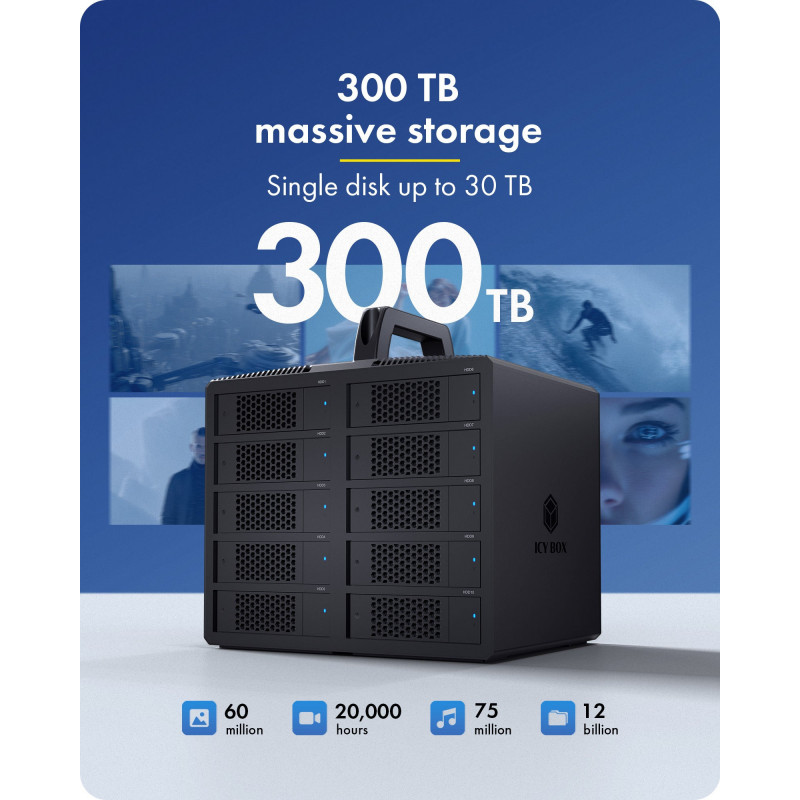ICY BOX IB-3710-C31 Caixa JBOD USB 3.2 Gen 2 de 10 baías para HDD/SSD SATA de 2,5