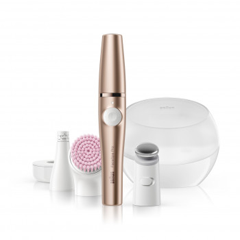 Braun FaceSpa Pro 921 Depiladora facial 3 em 1, escova de limpeza e aparelho de tonificação, bronze-branco