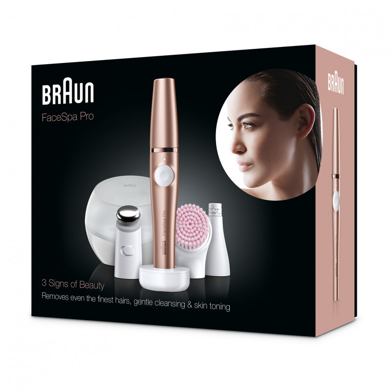 Braun FaceSpa Pro 921 Depiladora facial 3 em 1, escova de limpeza e aparelho de tonificação, bronze-branco