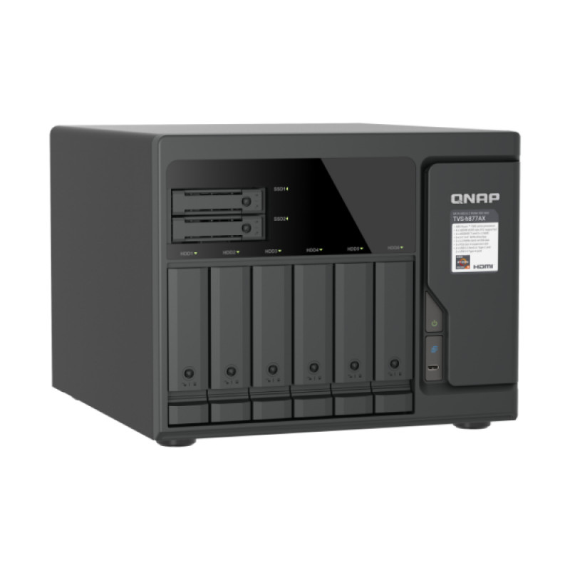 QNAP TVS-H877AX-R5-16G NAS QuTS hero de 8 baías, AMD Ryzen V1500B, 16GB RAM, 2x2.5GbE, montagem em rack 2U