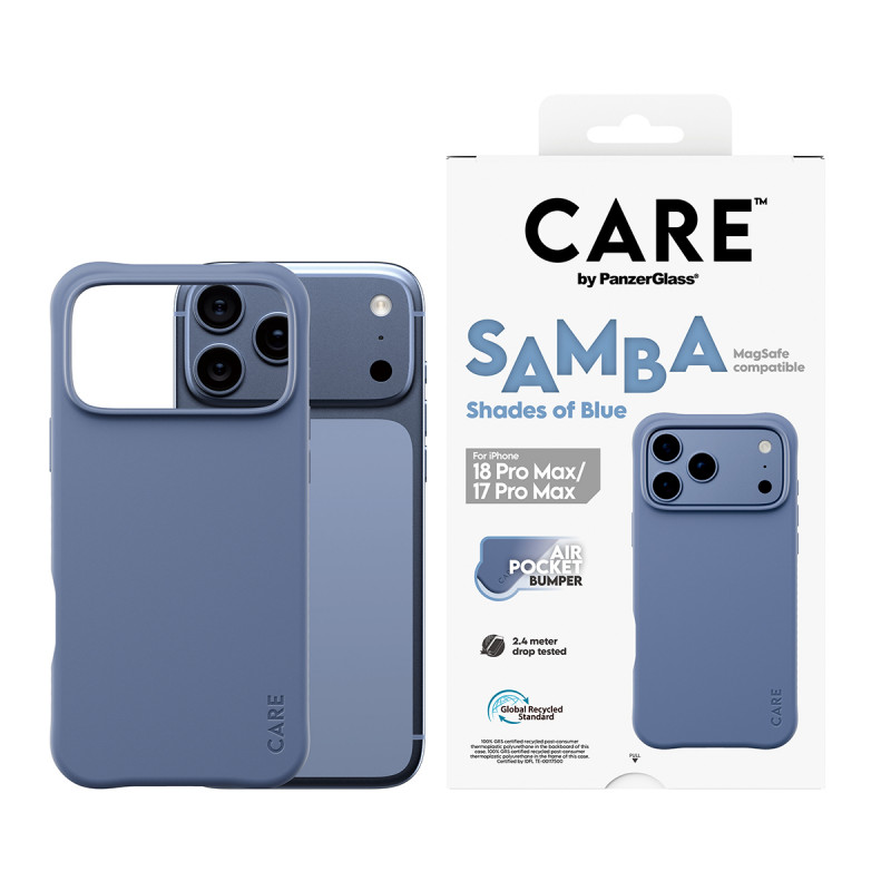 Capa PanzerGlass CARE™ by Samba Shades of Blue com MagSafe para iPhone 17 Pro Max / 18 Pro Max Transparente