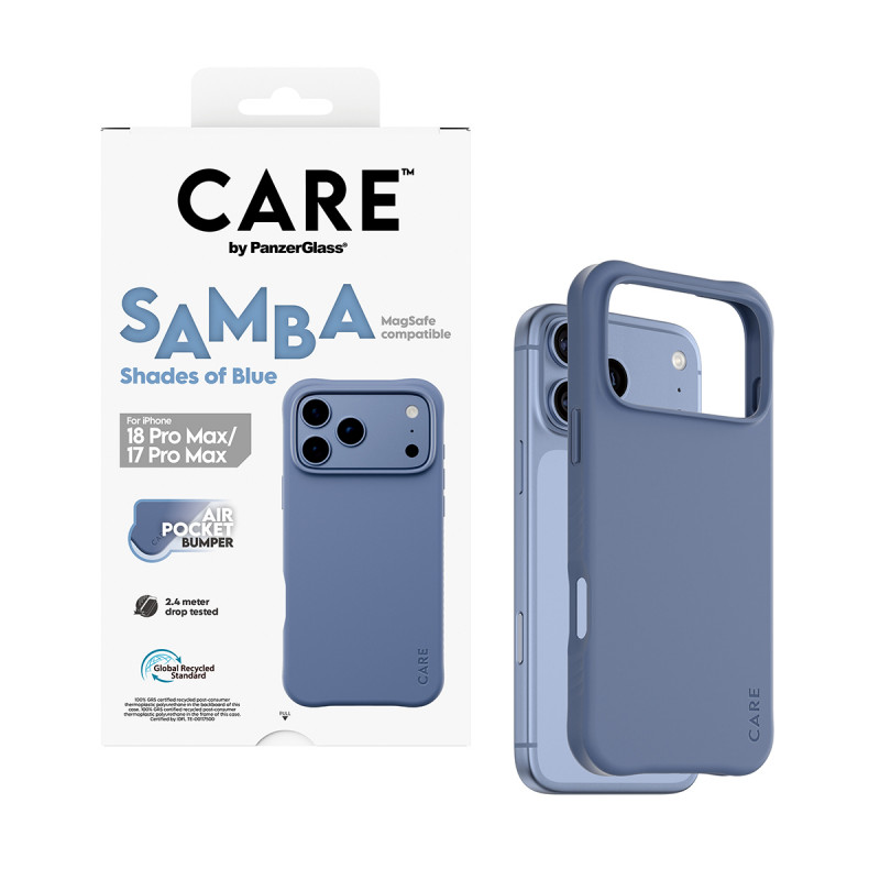 Capa PanzerGlass CARE™ by Samba Shades of Blue com MagSafe para iPhone 17 Pro Max / 18 Pro Max Transparente