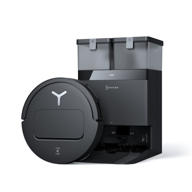Robô aspirador Ecovacs Deebot T50 Omni com estação de esvaziamento, 8000 Pa de potência de aspiração, limpeza com mopa de água quente, TrueMapping 2.0, AIVI 3D 2.0, preto DDX57