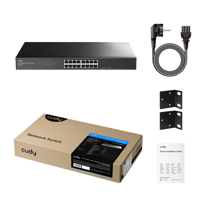 Switch Gigabit Ethernet Cudy GS1016ES2 de 16 portas com 2 uplinks SFP