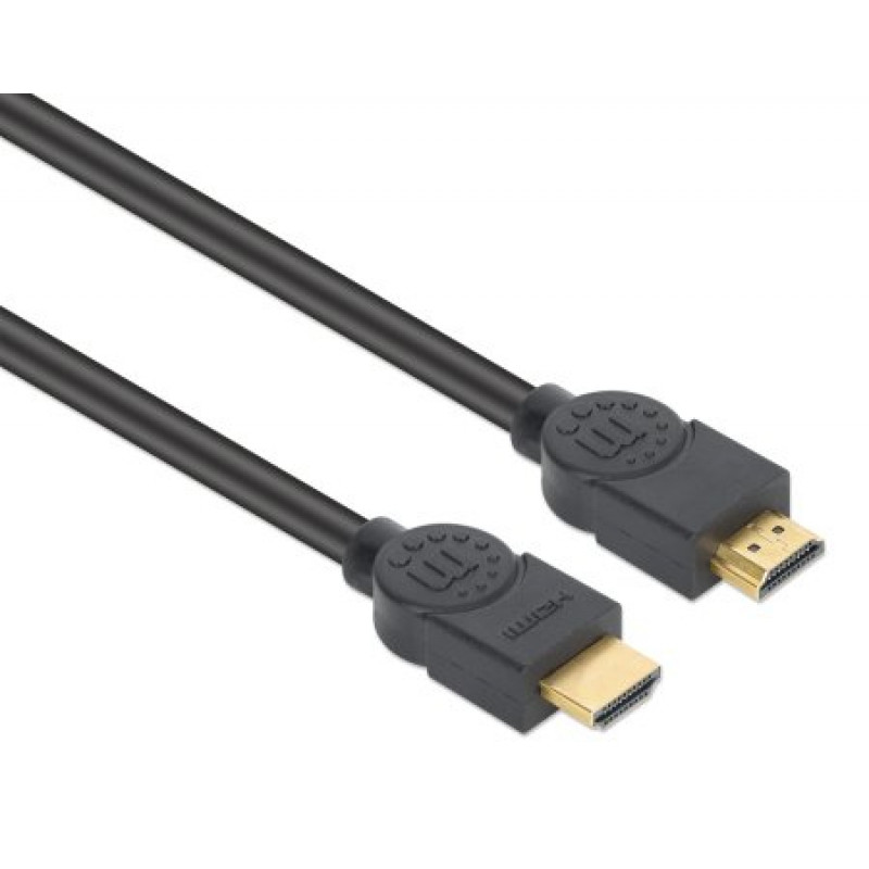 MANHATTAN CL3 Cabo HDMI de alta velocidade 4K@60Hz com Ethernet, 8 m, aprovado para instalação em parede, HDR, banhado a ouro, duplamente blindado, preto (356985)