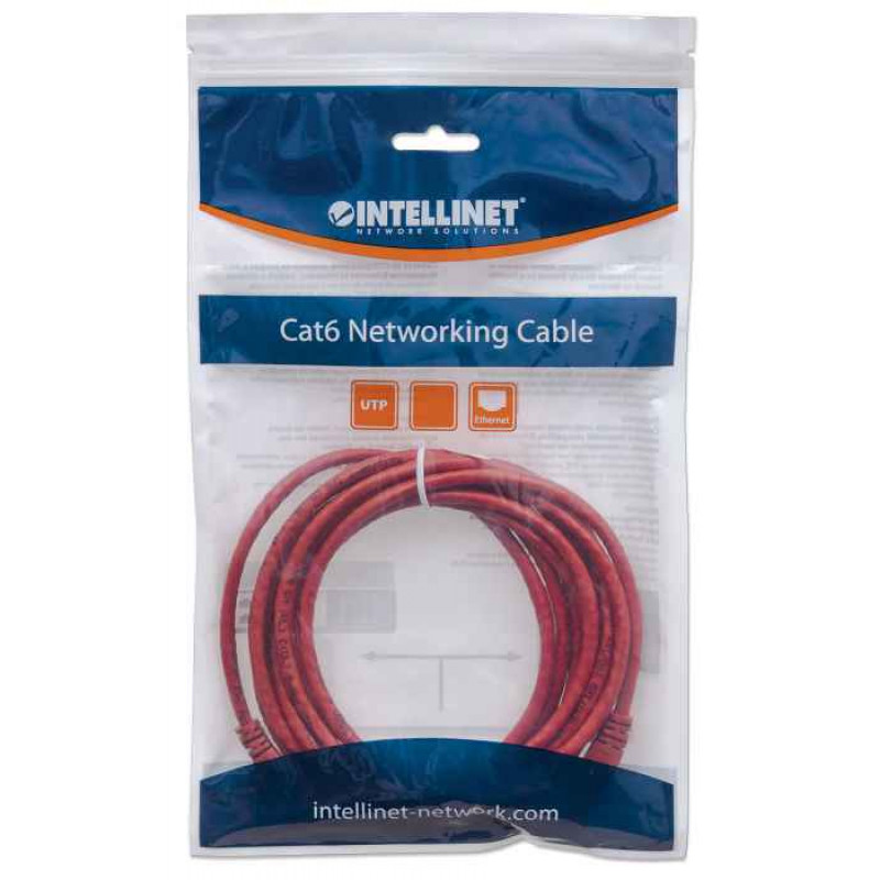 Intellinet Cabo de rede Cat6 UTP, RJ45, moldado, 1,5 m, vermelho 342155