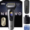 Braun NEVO 17000cc Máquina de barbear elétrica com estação Clean&Charge, 5 modos, cabeça de corte 360°, cromado/prateado 349659