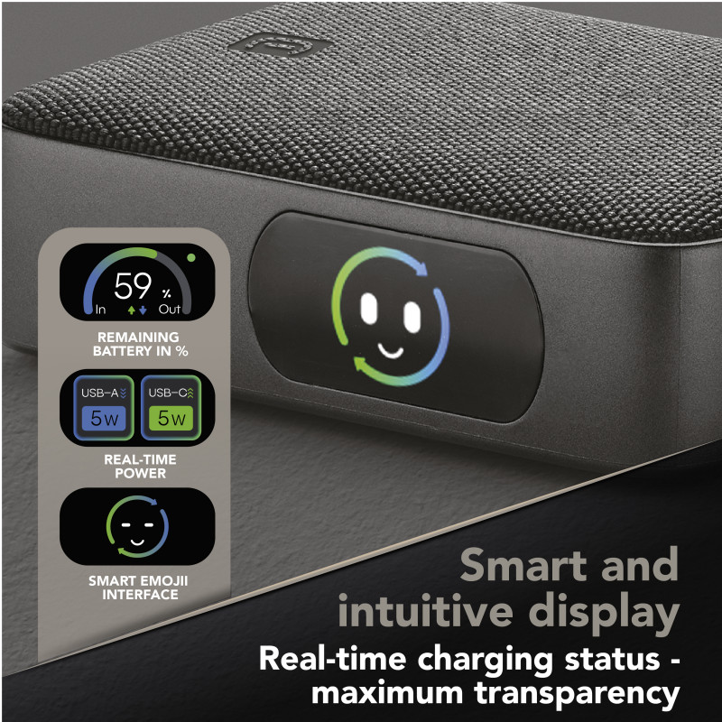 Cellularline Powerview IQ Powerbank 10000 mAh, 45 W, USB-C / USB-A, ecrã IQ 61435