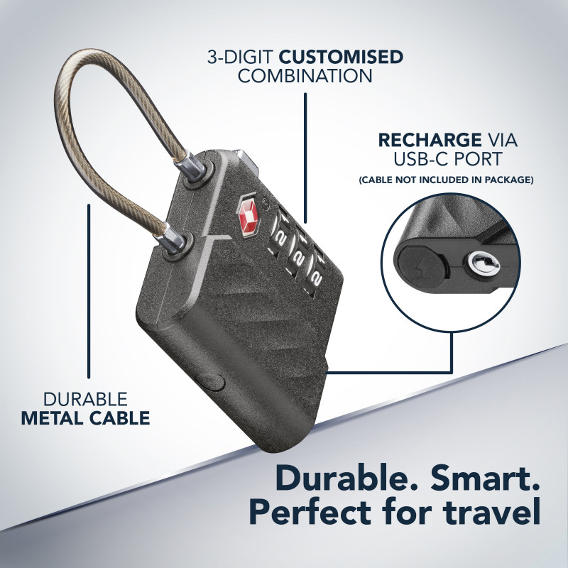 Cellularline TRACY LOCK Cadeado inteligente com rastreador Bluetooth via Apple Find My, preto 61302