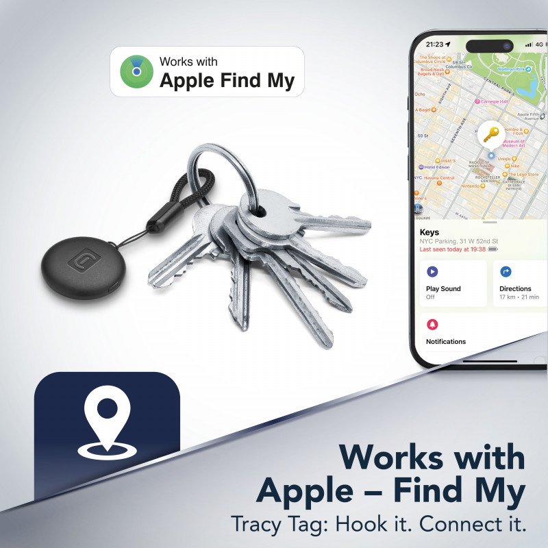 Cellularline TRACY TAG rastreador Bluetooth para Apple Find My, preto 60994